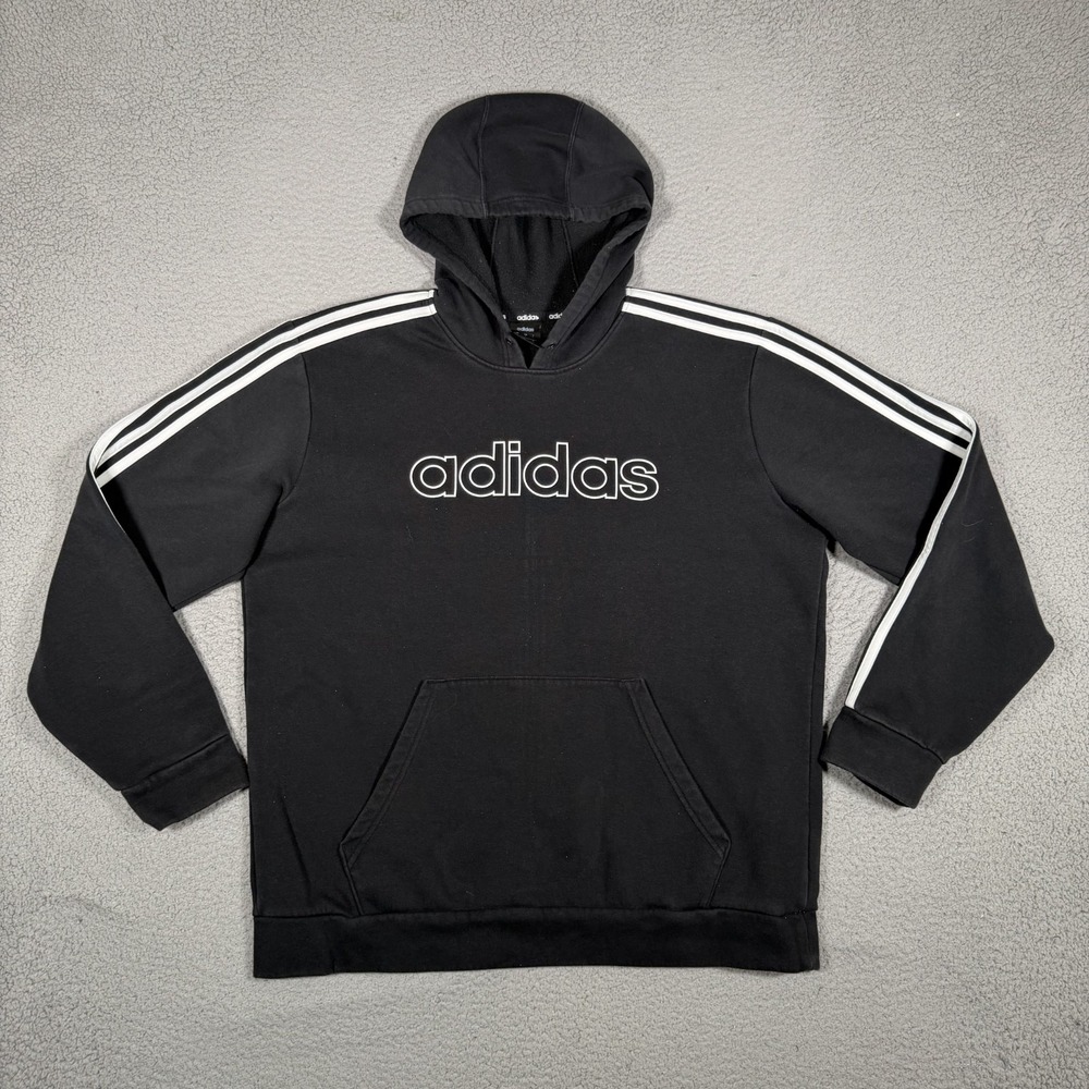 Adidas Hoodie Mens Large Black Pullover Sweatshirt Casual Preppy Outdoor Logo